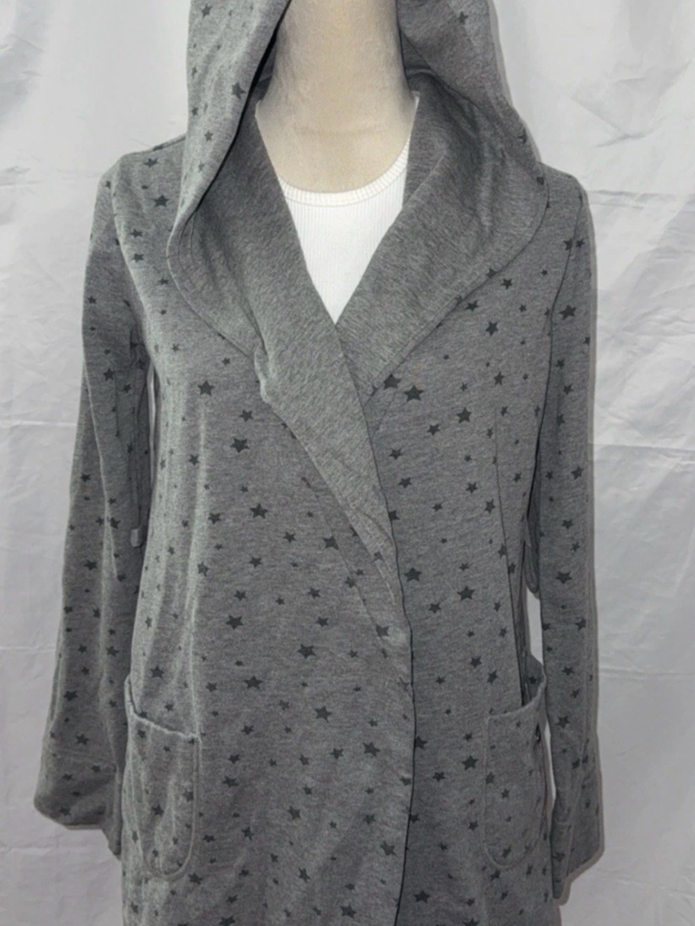 aerie Gray Star-Print Hooded Cardigan